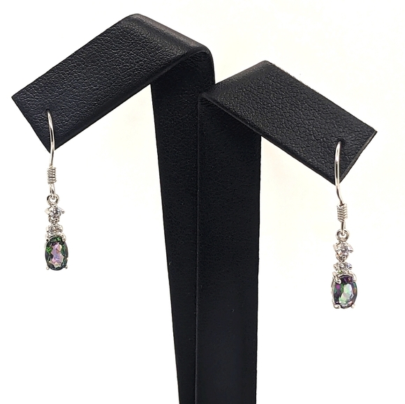 Rainbow Iridescence • Mystic Topaz & Created White Topaz Dangle Earrings • 925 S - Picture 3 of 4